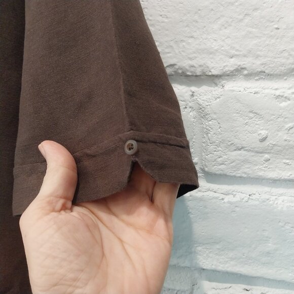 Cubavera Linen Blend Button-Up Shirt Mens XL Brown Embroidered Short Sleeve. Ple - Picture 6 of 13